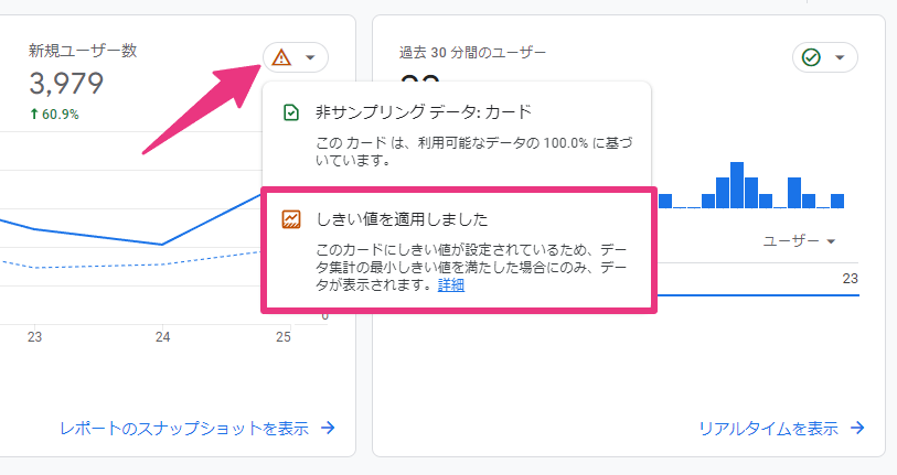 GA4でしきい値が適用されているかを確認する方法